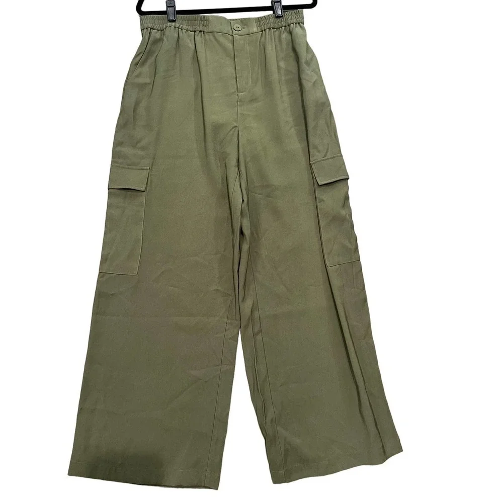WAYF NWT Large Wide Leg High Rise Y2K Olive Green Cargo Pants - Picture 1 of 7
